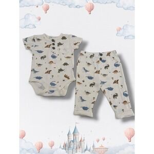 Emily and Oliver Dinosaur Ribbed Knit Bodysuit and Pants Set 3-6M